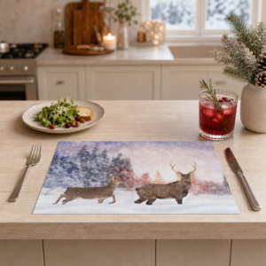 Hirsch – Paar Im Schneegestöber Winterwald - Tischset Papier – Bild 2