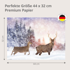 Hirsch – Paar Im Schneegestöber Winterwald - Tischset Papier – Bild 3
