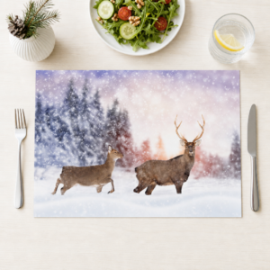 Hirsch – Paar Im Schneegestöber Winterwald - Tischset Papier – Bild 1