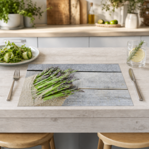 Spargel – Grüner Bund Jute Holz Draufsicht - Tischset Papier – Bild 2