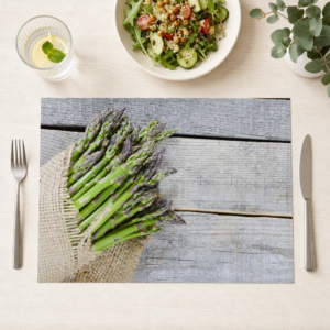 Spargel – Grüner Bund Jute Holz Draufsicht - Tischset Papier – Bild 1