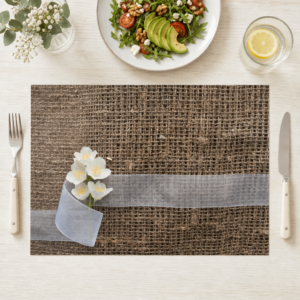 Blumen – Weiße Blüten auf Jutesack - Tischset Papier – Bild 1