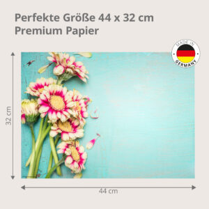 Blumen – Gerbera auf Türkis Holztisch - Tischset Papier – Bild 3