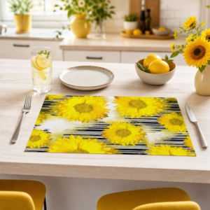 Blumen – Sonnenblumen Abstrakt Schwarz-Weiß Streifen - Tischset Papier – Bild 2