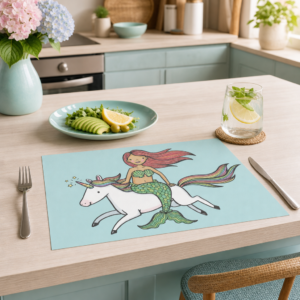Einhorn – Meerjungfrau auf Einhorn - Tischset Papier – Bild 2
