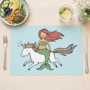 Einhorn – Meerjungfrau auf Einhorn - Tischset Papier – Bild 1