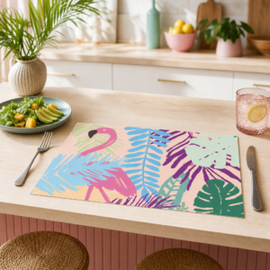 Flamingo mit tropische Blättern - Tischset Papier – Bild 2