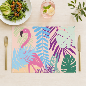 Flamingo mit tropische Blättern - Tischset Papier – Bild 1
