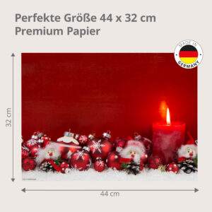 Weihnachten - Rote Kerze mit Weihnachtsschmuck - Tischset Papier – Bild 3