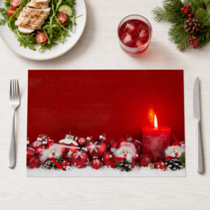 Weihnachten - Rote Kerze mit Weihnachtsschmuck - Tischset Papier – Bild 1
