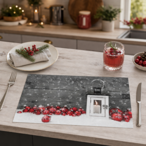 Weihnachten - Laterne mit roten Kugeln im Schnee - Tischset Papier – Bild 2