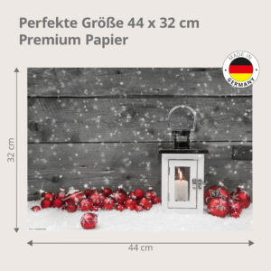 Weihnachten - Laterne mit roten Kugeln im Schnee - Tischset Papier – Bild 3