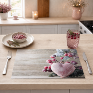 Weihnachten - Rosa Herz Winterbeeren auf Holztisch - Tischset Papier – Bild 2