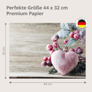 Weihnachten - Rosa Herz Winterbeeren auf Holztisch - Tischset Papier – Bild 3
