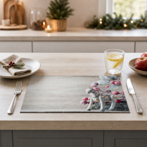 Weihnachten - Weißes Holzpferd mit Beeren - Tischset Papier – Bild 2