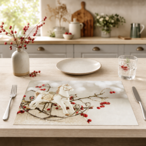 Weihnachten - Schaukelpferd weiß rote Beeren - Tischset Papier – Bild 2