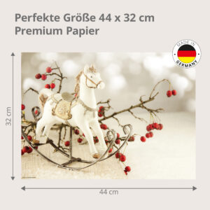 Weihnachten - Schaukelpferd weiß rote Beeren - Tischset Papier – Bild 3