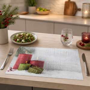 Weihnachten - Rote grüne Kerzen Geschenk Holz - Tischset Papier – Bild 2