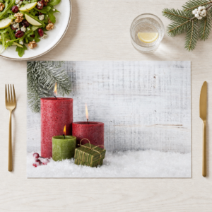 Weihnachten - Rote grüne Kerzen Geschenk Holz - Tischset Papier – Bild 1