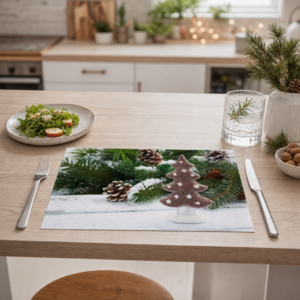 Weihnachten - Weihnachtsbaum vor Tannenzweigen - Tischset Papier – Bild 2