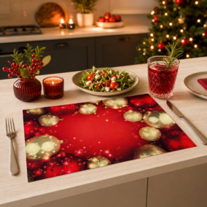 Weihnachten - rote und goldene Kugeln Rahmen - Tischset Papier – Bild 2