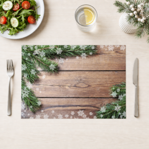 Weihnachten - Tannenzweige auf Holztisch – Papiertischsets Großpackung – Bild 1