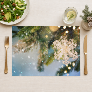 Weihnachten - Glitzerschneeflocke am Tannenzweig - Tischset Papier – Bild 1