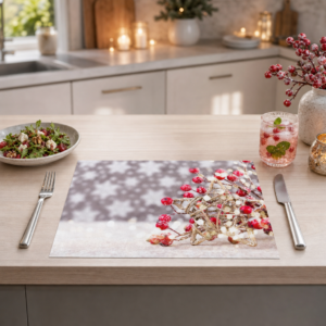 Weihnachten - Goldener Stern mit rote Beeren im Schnee - Tischset Papier – Bild 2