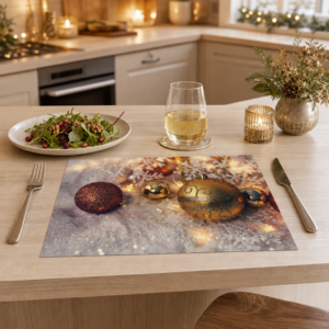 Weihnachten - glitzernde Goldene Kugeln auf Schneeteppich - Tischset Papier – Bild 2