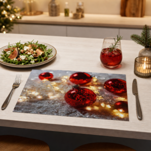 Weihnachten - Rote Kugeln mit Lichterkette im Schnee - Tischset Papier – Bild 2