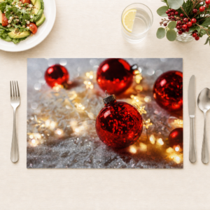 Weihnachten - Rote Kugeln mit Lichterkette im Schnee - Tischset Papier – Bild 1