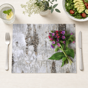 Wildblumen rosa-lila auf Birkenrinde - Tischset Papier – Bild 1