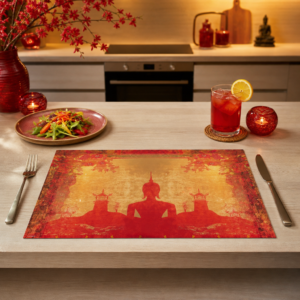 Buddha Silhouette rot-gold mit Pagoden - Tischset Papier – Bild 2