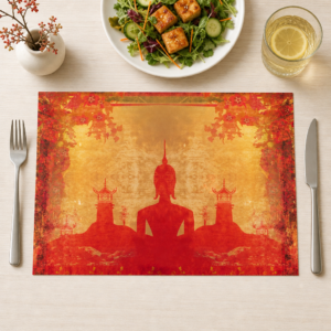 Buddha Silhouette rot-gold mit Pagoden - Tischset Papier – Bild 1