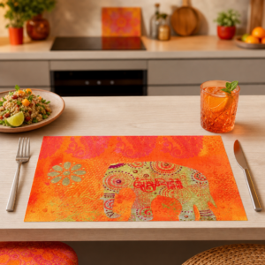 Indischer Elefant orange-gold - Tischset Papier – Bild 2