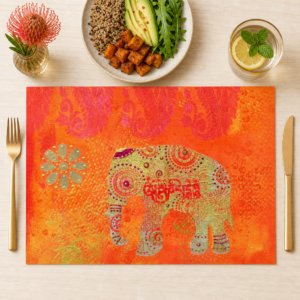 Indischer Elefant orange-gold - Tischset Papier – Bild 1