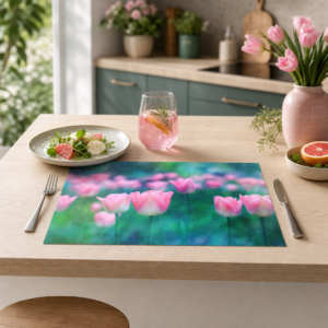Tulpenfeld mit rosa Blüten im Morgenlicht - Tischset Papier – Bild 2