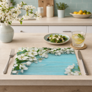 Apfelblüten – weißes Blütenmeer auf Türkis - Tischset Papier – Bild 2