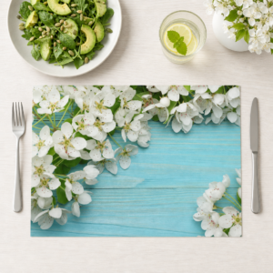 Apfelblüten – weißes Blütenmeer auf Türkis - Tischset Papier – Bild 1