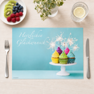 Cupcakes – Herzlichen Glückwunsch mit Wunderkerzen – Papiertischsets Großpackung – Bild 1