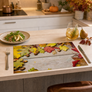 Herbst-Rahmen – Blätter und Eicheln auf Hellholz - Tischset Papier – Bild 2