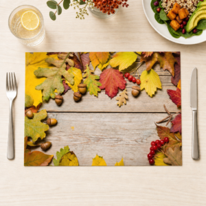Herbst-Rahmen – Blätter und Eicheln auf Hellholz - Tischset Papier – Bild 1