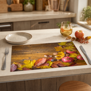 Herbstlaub mit Äpfel und Nüssen - Tischset Papier – Bild 2