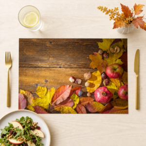 Herbstlaub mit Äpfel und Nüssen - Tischset Papier – Bild 1