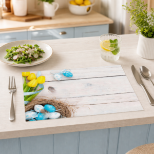 Gelbe Tulpen und blaue Ostereier - Tischset Papier – Bild 2