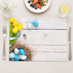 Gelbe Tulpen und blaue Ostereier - Tischset Papier – Bild 1