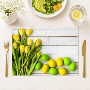 Gelbe Tulpen und Ostereier Arrangement - Tischset Papier – Bild 1