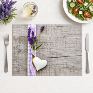 Lavendel mit Herz und Schleife – Papiertischsets Großpackung – Bild 1