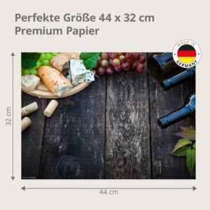 Weinabend – Rotwein, Käse und Brot auf Holztisch - Tischset Papier – Bild 3