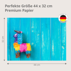 Bunte Esel-Piñata auf Türkisholz - Tischset Papier – Bild 3
